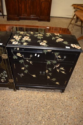 Lot 386 - Modern Chinese black lacquered and floral...