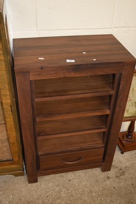 Lot 404 - Modern dark wood finish shelf unit with drawer...
