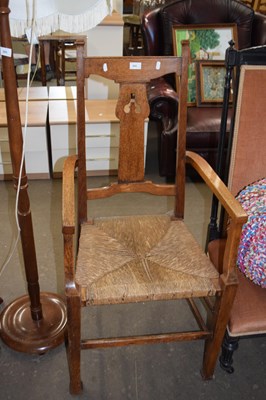 Lot 808 - 19th century oak framed and rush seated carver...