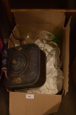 Lot 747 - Copper kettle and various drinking glasses