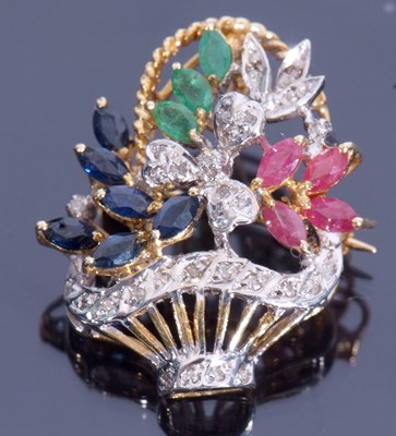 Lot 178 - Precious gem set brooch, a basket of flowers...