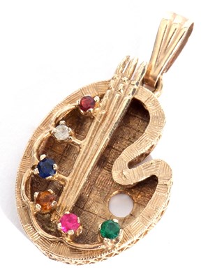 Lot 190 - 9ct gold artist's palette and brush gem set...