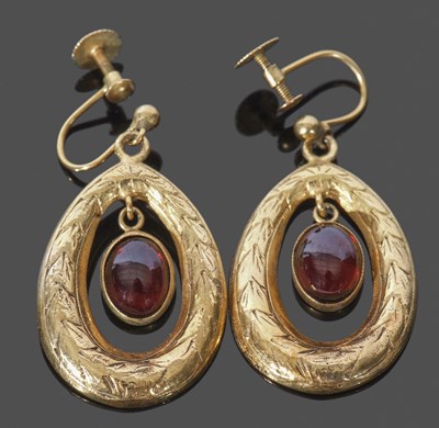 Lot 193 - Pair of 9ct gold hoop earrings, having chased...
