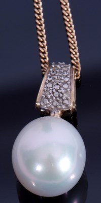 Lot 217 - Modern cultured pearl drop pendant supported...