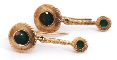 Lot 225 - Pair of Italian yellow metal drop earrings, a...