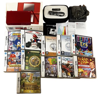 Lot 345 - A red Nintendo DS Lite console with original...
