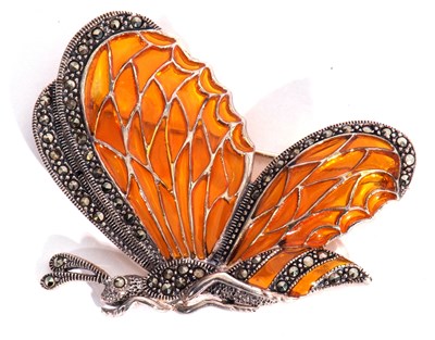 Lot 240 - Modern 925 butterfly brooch, the orange...