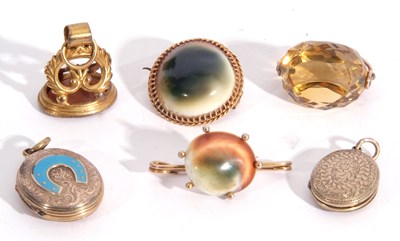 Lot 255 - Mixed Lot: faceted citrine swivel fob in a 9ct...