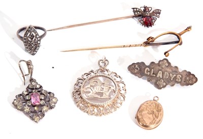 Lot 295 - Mixed Lot: hallmarked silver brooch 'Gladys',...
