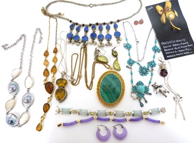 Lot 310 - Mixed Lot: malachite large pendant, lapis...