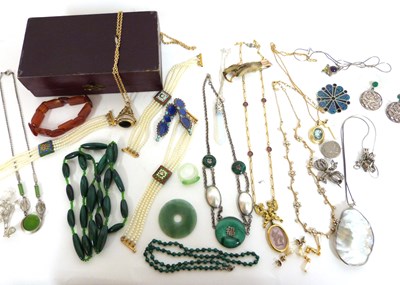 Lot 327 - Mixed Lot: Chinese 925 malachite and shell...