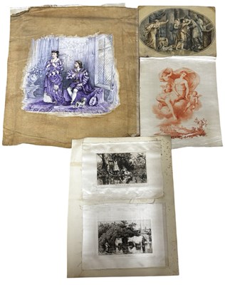 Lot 984 - Six prints on silk depicting various figures