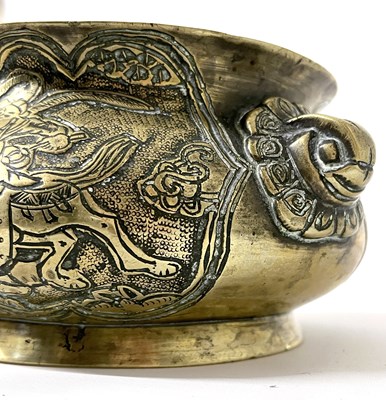 Lot 259 - A Chinese brass bowl with Chinoiserie designs,...