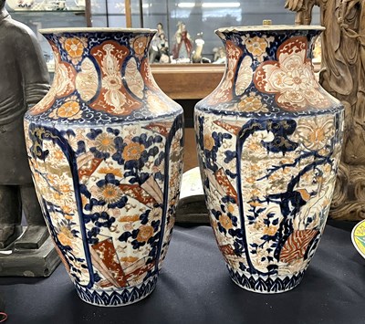 Lot 236 - A large pair of Japanese porcelain vases, both...