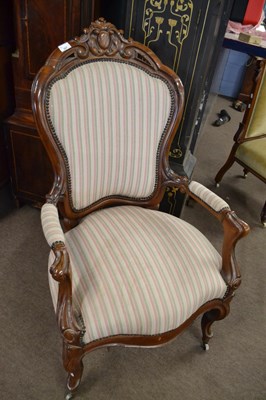 Lot 557 - Victorian walnut framed armchair with carved...