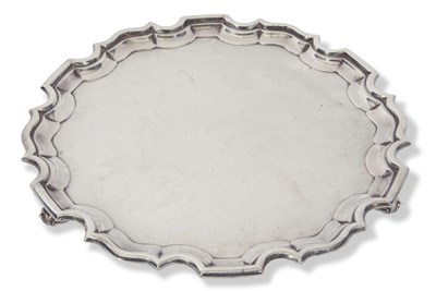 Lot 283 - Large George V silver salver of plain shaped...