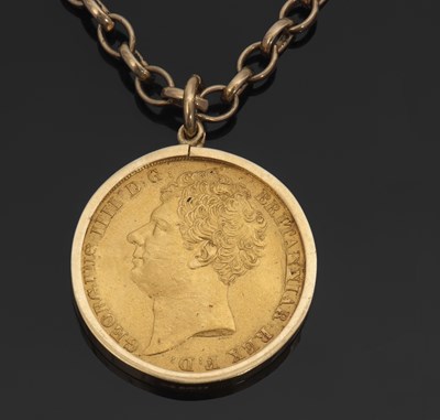 Lot 316 - A William IV 1823 double sovereign pendant...