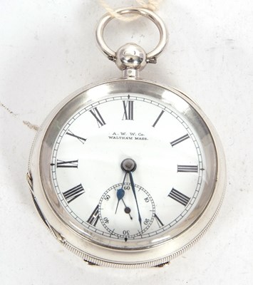 Lot 214 - A Waltham & Co silver cased pocket watch, key...
