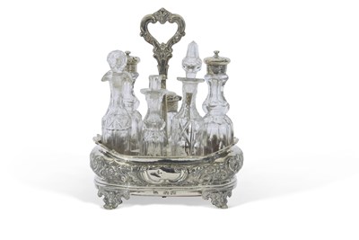 Lot 294 - Victorian silver cruet stand of oval shape...