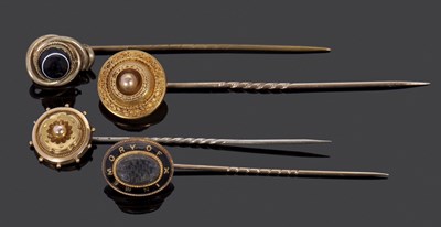 Lot 62 - Four stick pins: to include a 19th century...