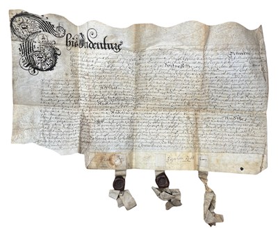 Lot 907 - A 17th century vellum deed between John Allen...