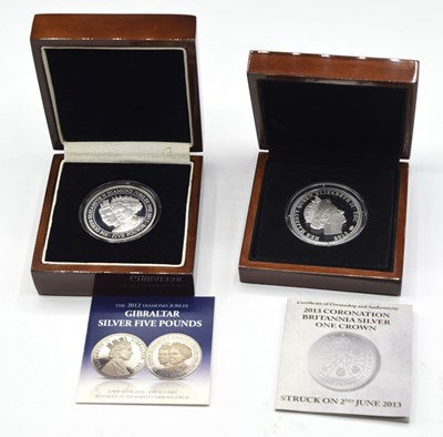 Lot 195 - 2012, ERII, Gibraltar, silver proof Five Pound...