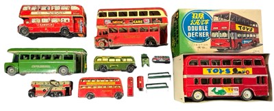 Lot 138 - A mixed lot of various tin-plate bus models,...