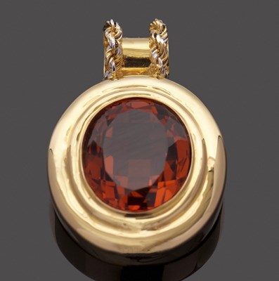 Lot 303 - A citrine pendant, the oval fancy cut citrine,...