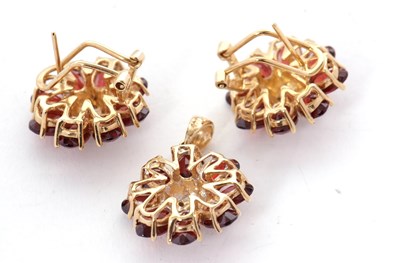 Lot 88 - A garnet and diamond pendant and matching...