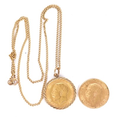 Lot 176 - A half sovereign necklace and a half sovereign:...