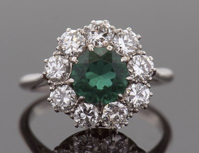 Lot 277 - A green paste and diamond ring, the central...