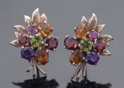 Lot 279 - A pair of mid 20th century 9ct multi gemset...
