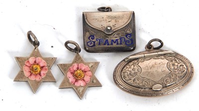 Lot 121 - Mixed Lot: A silver and enamel stamp case,...