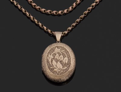Lot 272 - A long guard chain and locket: the belcher...