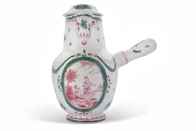 Lot 23 - A French Seaux chocolate pot with sepia panel...
