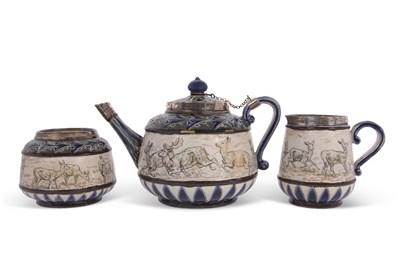 Lot 40 - A 19th Century Doulton Lambeth teapot, milk...