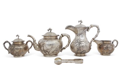 Lot 229 - A five-piece Chinese Export sterling tea set,...