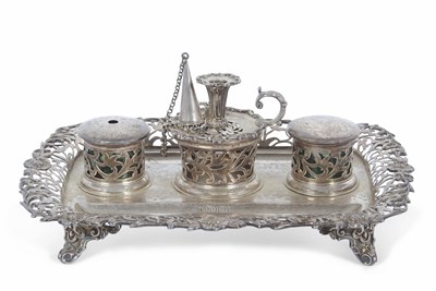 Lot 237 - A Victorian silver ink stand of rectangular...