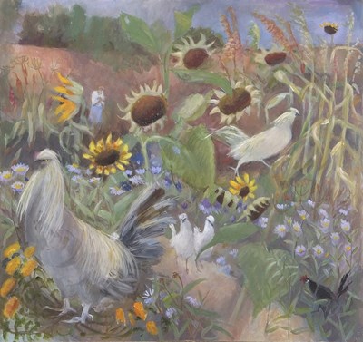 Lot 412 - Tessa Newcomb (b.1955), "Hens in the Borders...