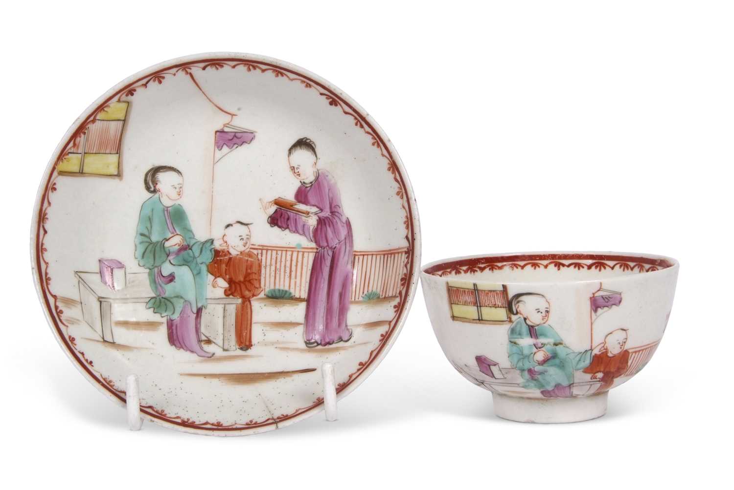 Lot 57 - A Lowestoft porcelain tea bowl and saucer with...