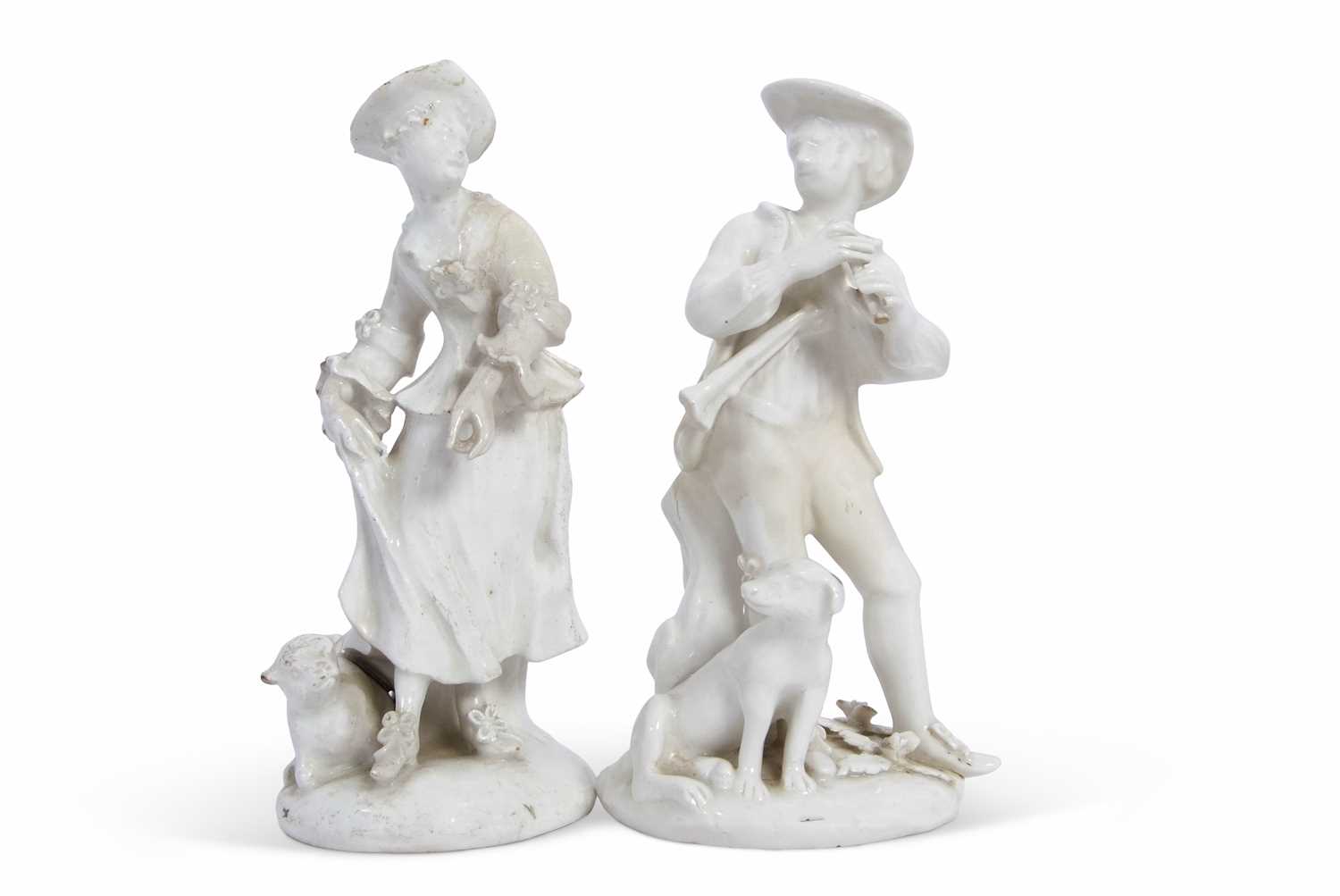 Lot 75 - A pair of Bow porcelain white glaze figures of...
