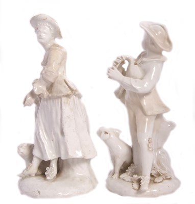 Lot 75 - A pair of Bow porcelain white glaze figures of...