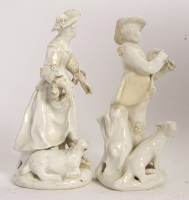Lot 75 - A pair of Bow porcelain white glaze figures of...