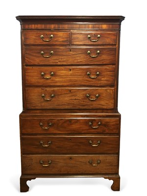 Lot 348 - A George III mahogany chest on chest, the top...