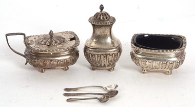 Lot 58 - A three piece condiment set of oblong form,...