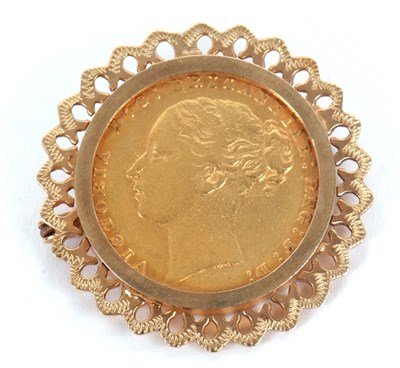 Lot 179 - A sovereign brooch, the 1876 sovereign in a...