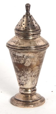 Lot 16 - A George VI silver caster of lighthouse form,...