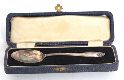 Lot 131 - A George V cased silver Christening spoon,...