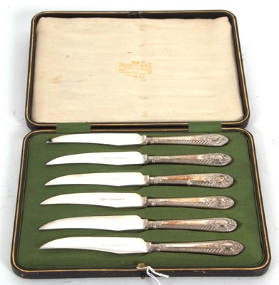 Lot 174 - A cased set of six silver handed dessert...