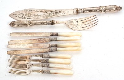Lot 200 - Mixed Lot:  Pair of silver plated fish servers,...